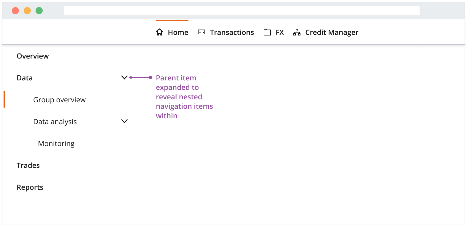 A multi-level vertical navigation group